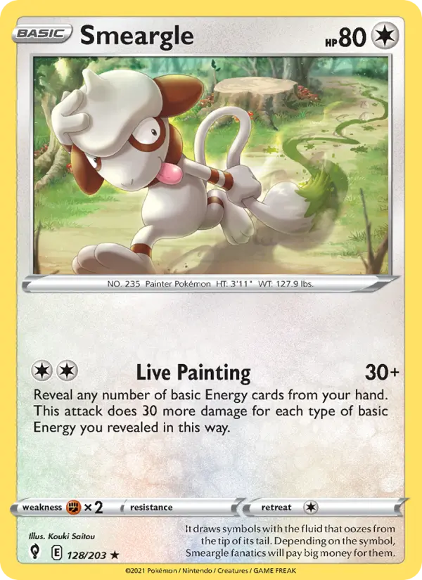 Smeargle Rare Pokemon card #128 from Evolving Skies