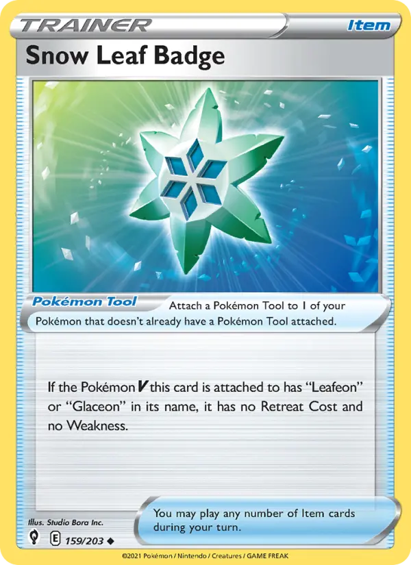 Snow Leaf Badge Uncommon Pokemon card #159 from Evolving Skies