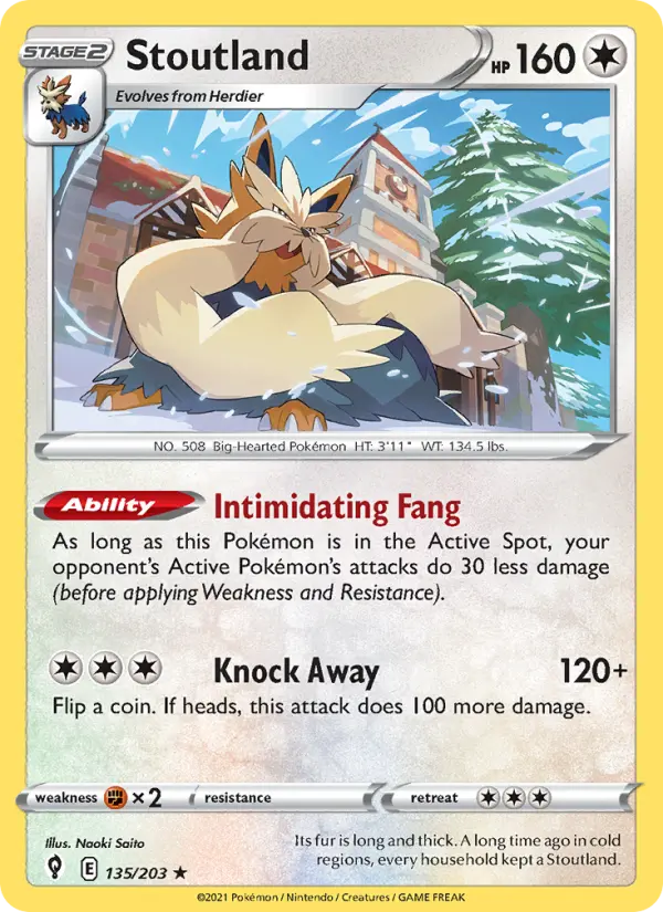 Stoutland Rare Pokemon card #135 from Evolving Skies