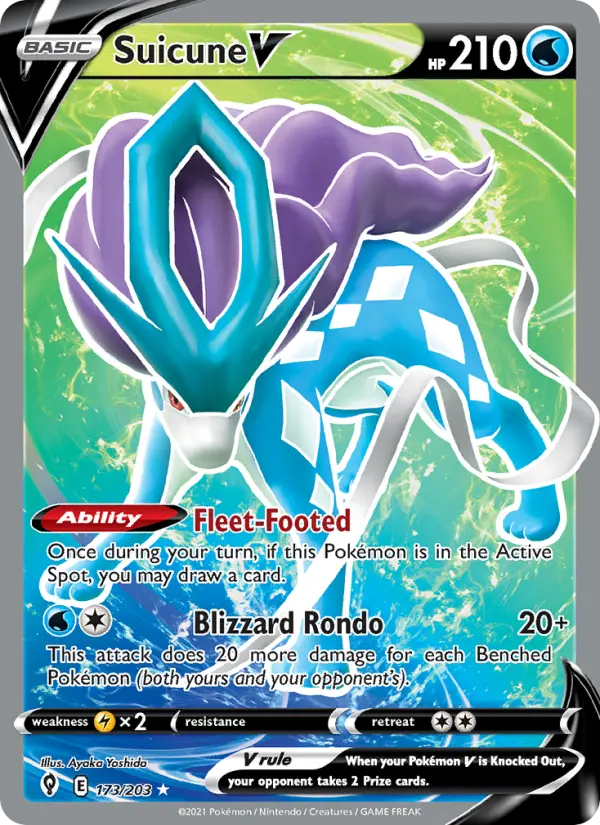 Suicune V Ultra Rare Pokemon card #173 from Evolving Skies