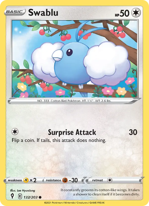 Swablu Common Pokemon card #132 from Evolving Skies