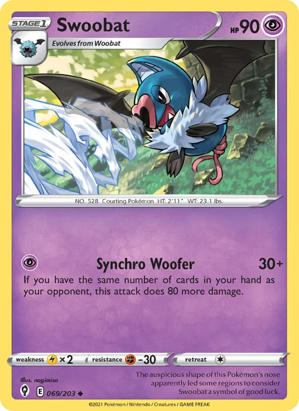 Swoobat Uncommon Pokemon card #69 from Evolving Skies