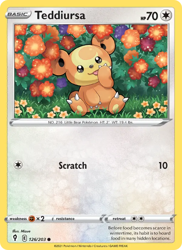 Teddiursa Common Pokemon card #126 from Evolving Skies