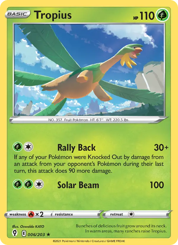 Tropius Rare Pokemon card #6 from Evolving Skies