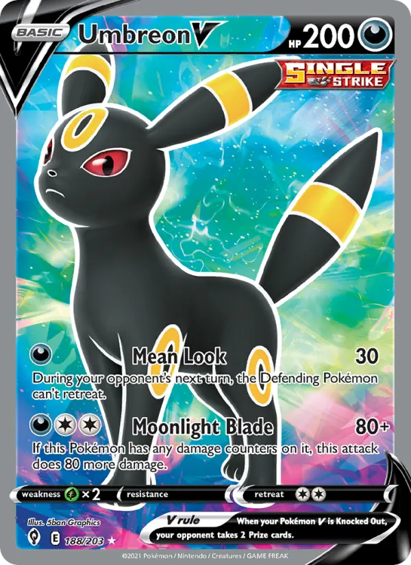 Umbreon V Ultra Rare Pokemon card #188 from Evolving Skies