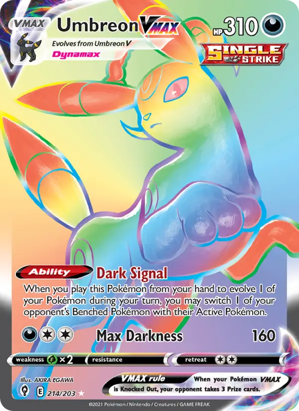 Umbreon VMAX Secret Rare Pokemon card #214 from Evolving Skies