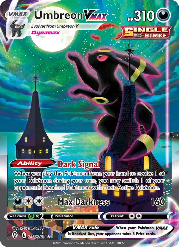Umbreon VMAX Secret Rare Pokemon card #215 from Evolving Skies