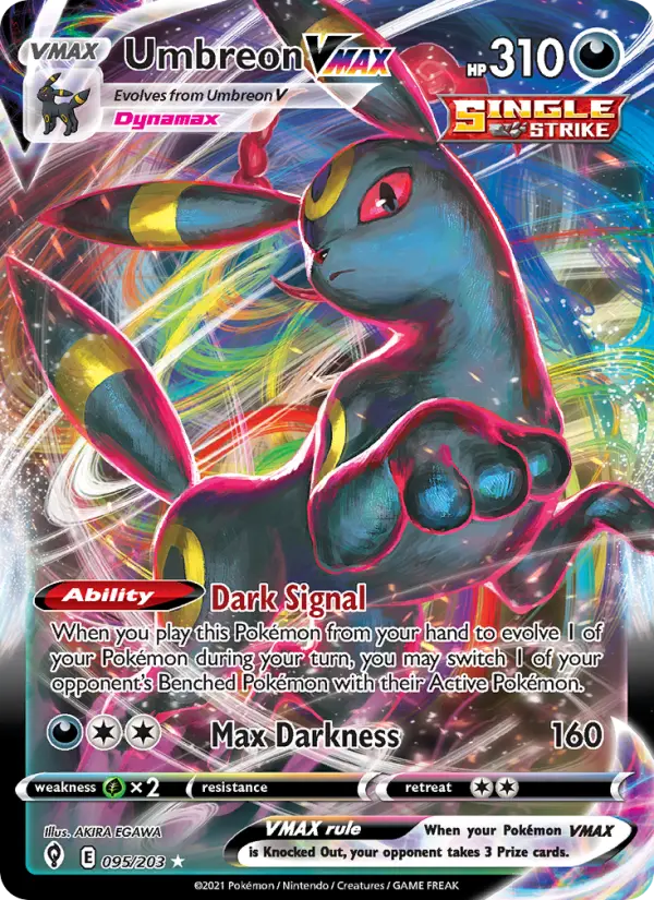 Umbreon VMAX Holo Rare VMAX Pokemon card #95 from Evolving Skies