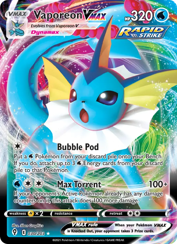 Vaporeon VMAX Holo Rare VMAX Pokemon card #30 from Evolving Skies