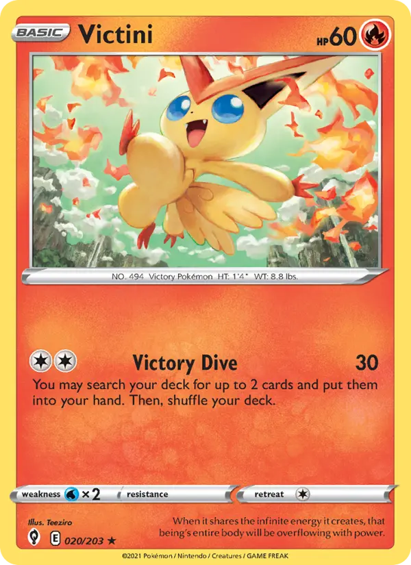Victini Holo Rare Pokemon card #20 from Evolving Skies