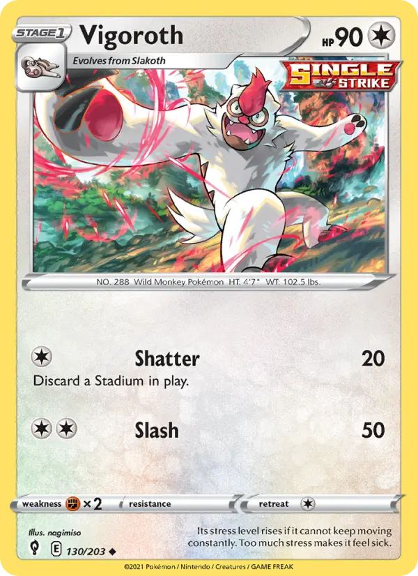 Vigoroth Uncommon Pokemon card #130 from Evolving Skies