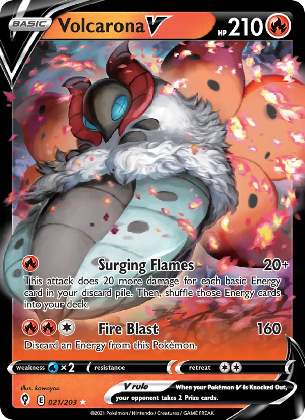Volcarona V Holo Rare V Pokemon card #21 from Evolving Skies