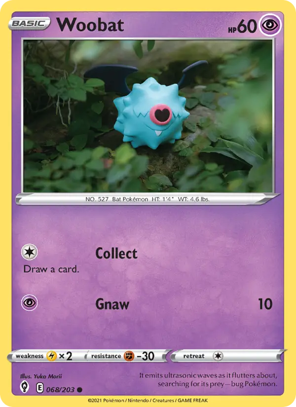 Woobat Common Pokemon card #68 from Evolving Skies