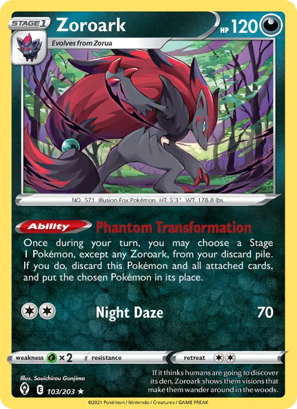 Zoroark Holo Rare Pokemon card #103 from Evolving Skies