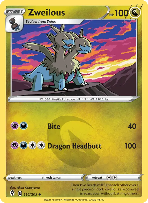 Zweilous Uncommon Pokemon card #114 from Evolving Skies