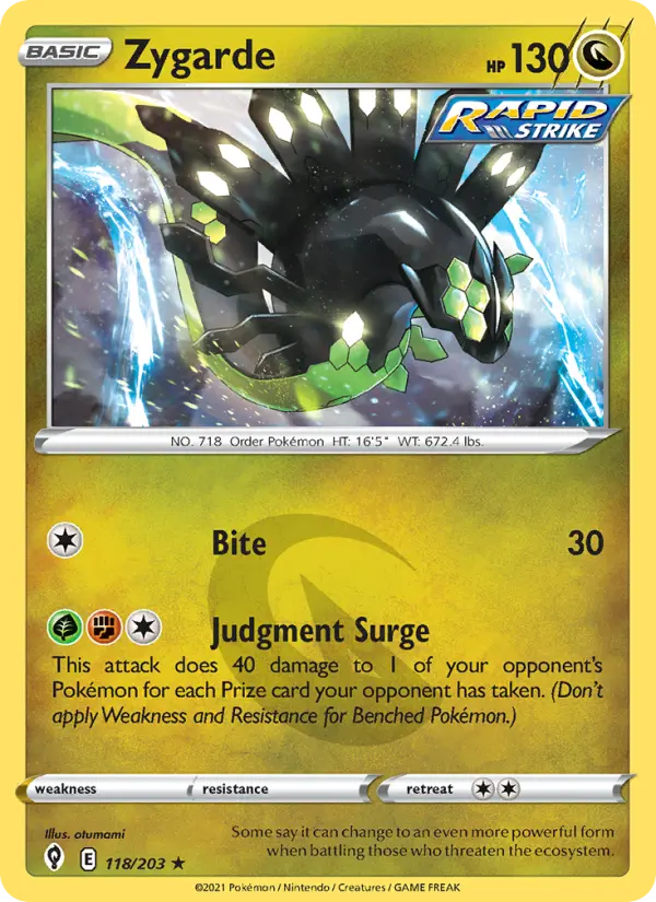 Zygarde Holo Rare Pokemon card #118 from Evolving Skies