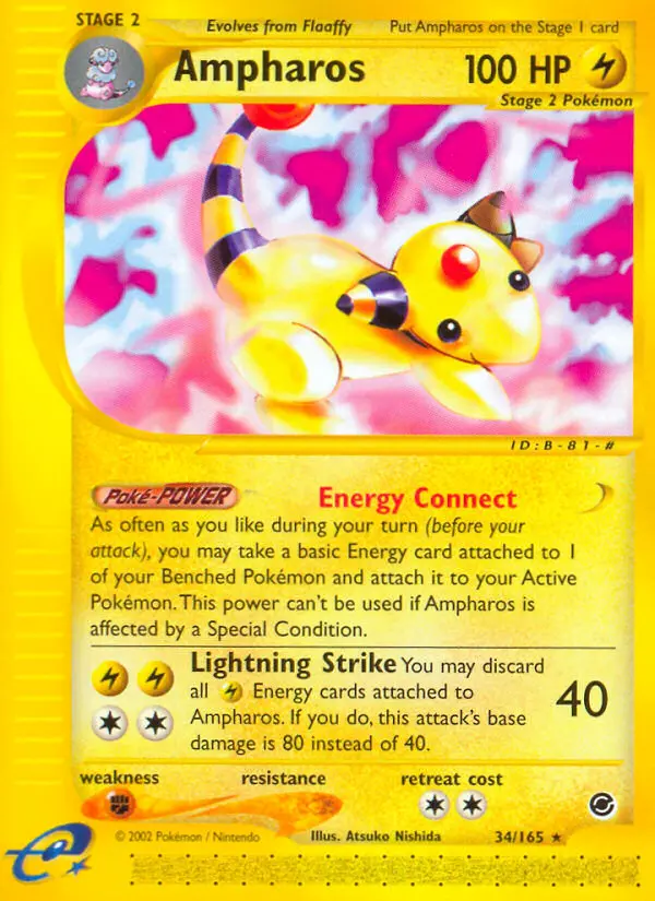 Ampharos Rare Pokemon card #34 from Expedition Base Set