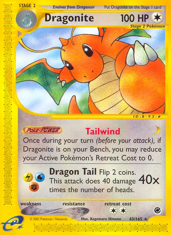 Dragonite Rare Pokemon card #43 from Expedition Base Set