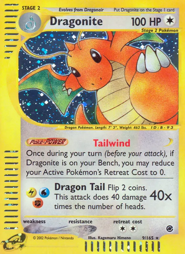 Dragonite Rare Pokemon card #9 from Expedition Base Set