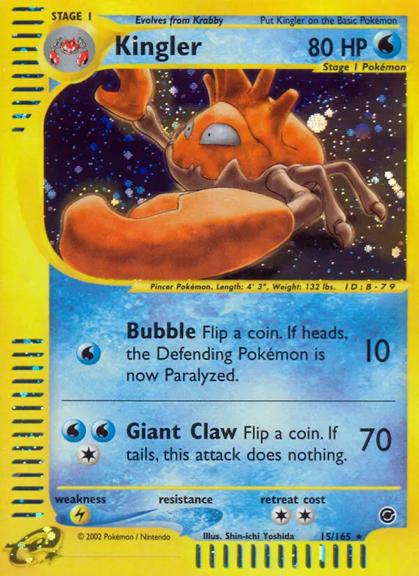 Kingler Rare Pokemon card #15 from Expedition Base Set