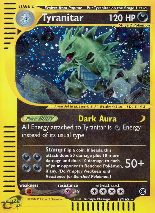 Tyranitar Rare Pokemon card #29 from Expedition Base Set