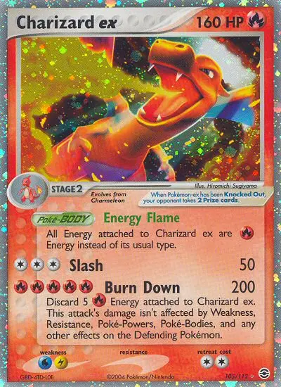 Charizard ex Rare Pokemon card #105 from FireRed & LeafGreen