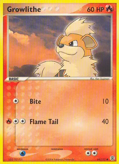 Growlithe Common Pokemon card #64 from FireRed & LeafGreen