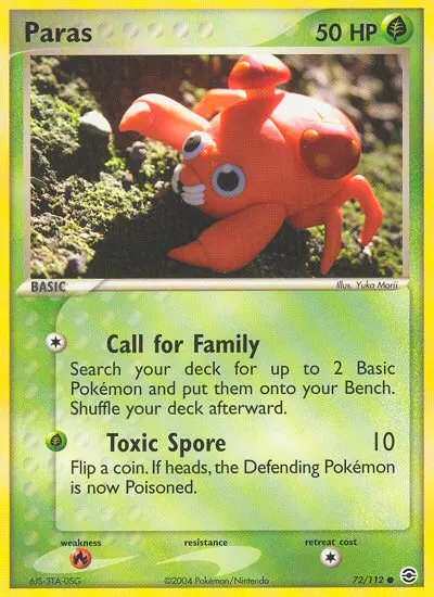 Paras Common Pokemon card #72 from FireRed & LeafGreen