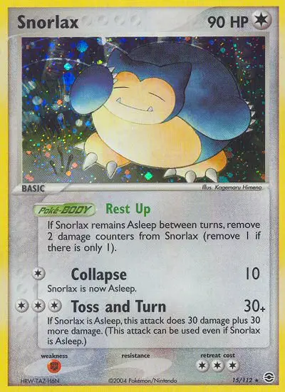 Snorlax Rare Pokemon card #15 from FireRed & LeafGreen