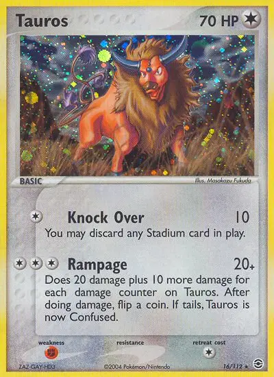 Tauros Rare Pokemon card #16 from FireRed & LeafGreen