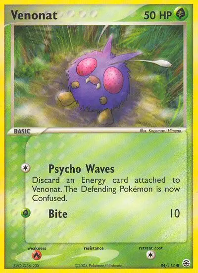 Venonat Common Pokemon card #84 from FireRed & LeafGreen