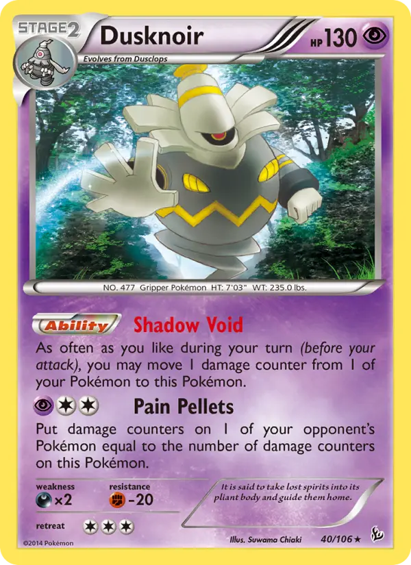 Dusknoir Rare Pokemon card #40 from Flashfire