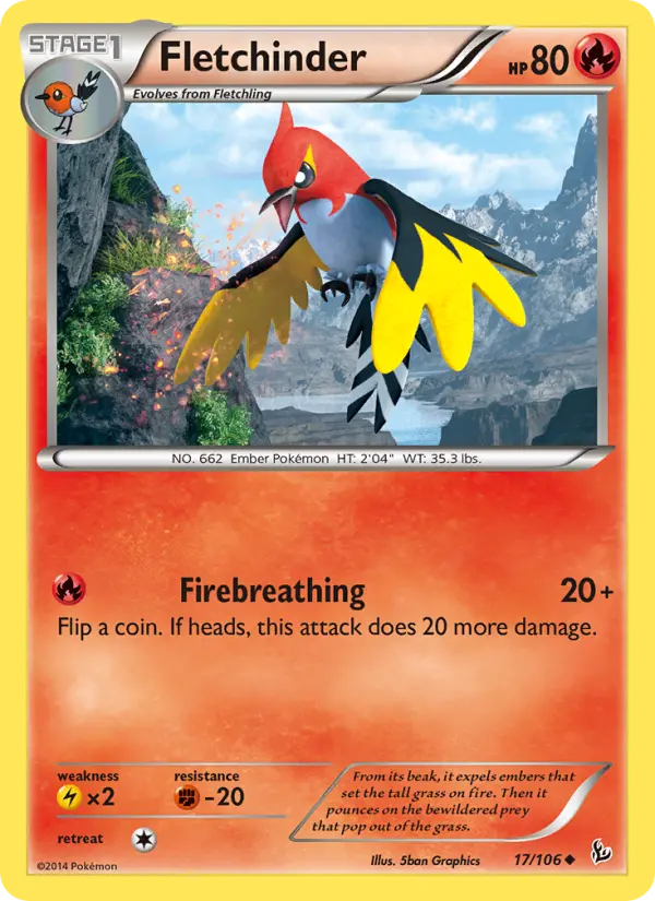 Fletchinder Uncommon Pokemon card #17 from Flashfire