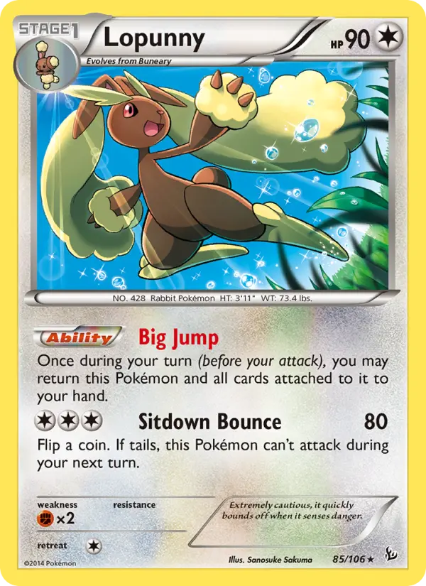 Lopunny Rare Pokemon card #85 from Flashfire