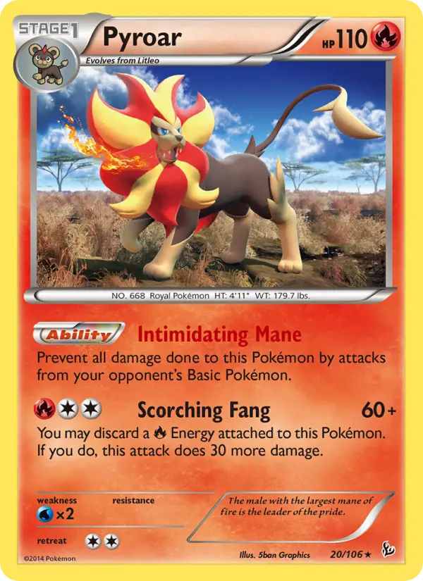 Pyroar Rare Pokemon card #20 from Flashfire