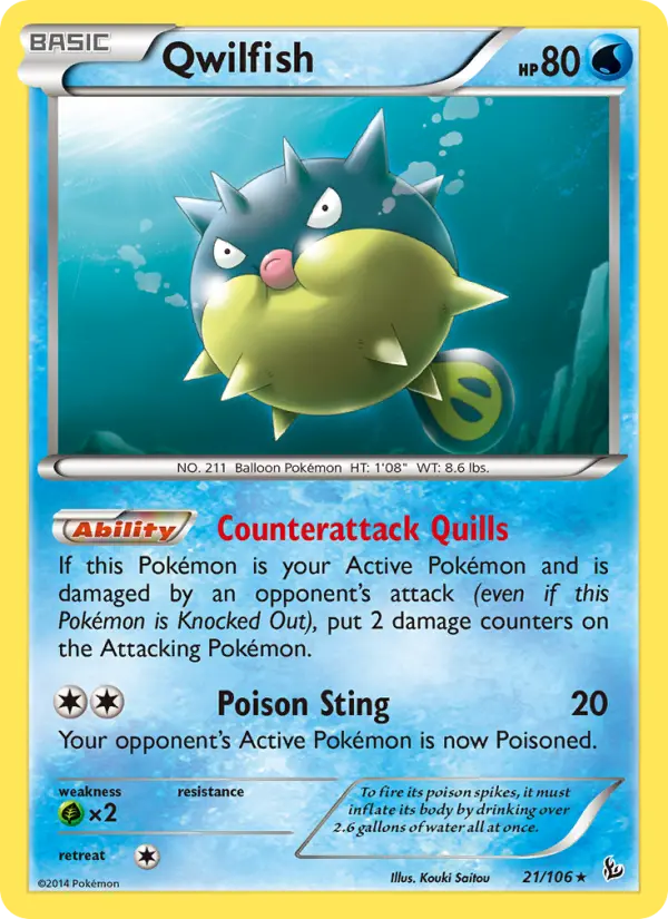 Qwilfish Rare Pokemon card #21 from Flashfire
