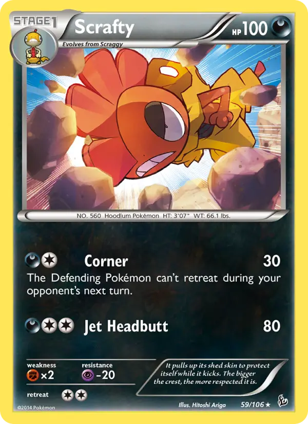 Scrafty Rare Pokemon card #59 from Flashfire