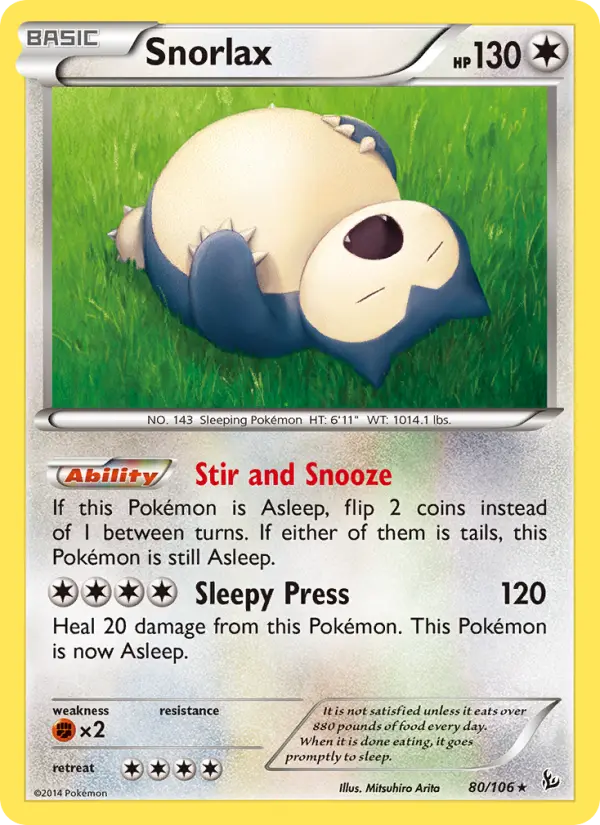 Snorlax Rare Pokemon card #80 from Flashfire