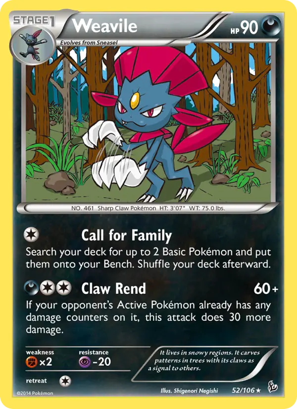 Weavile Rare Pokemon card #52 from Flashfire