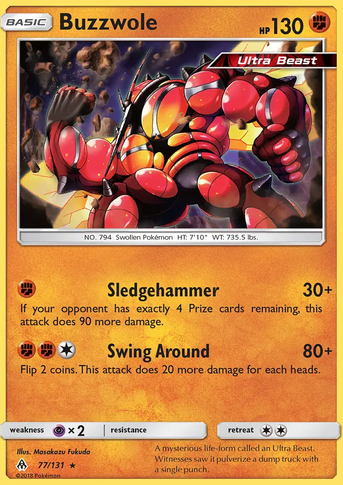 Buzzwole Rare Pokemon card #77 from Forbidden Light