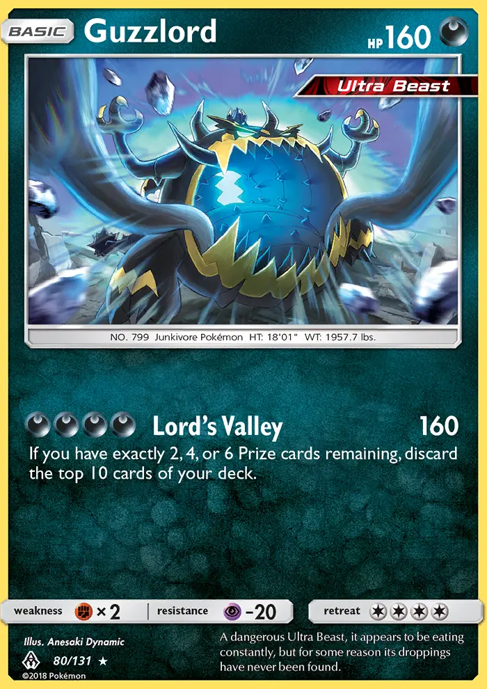 Guzzlord Rare Pokemon card #80 from Forbidden Light