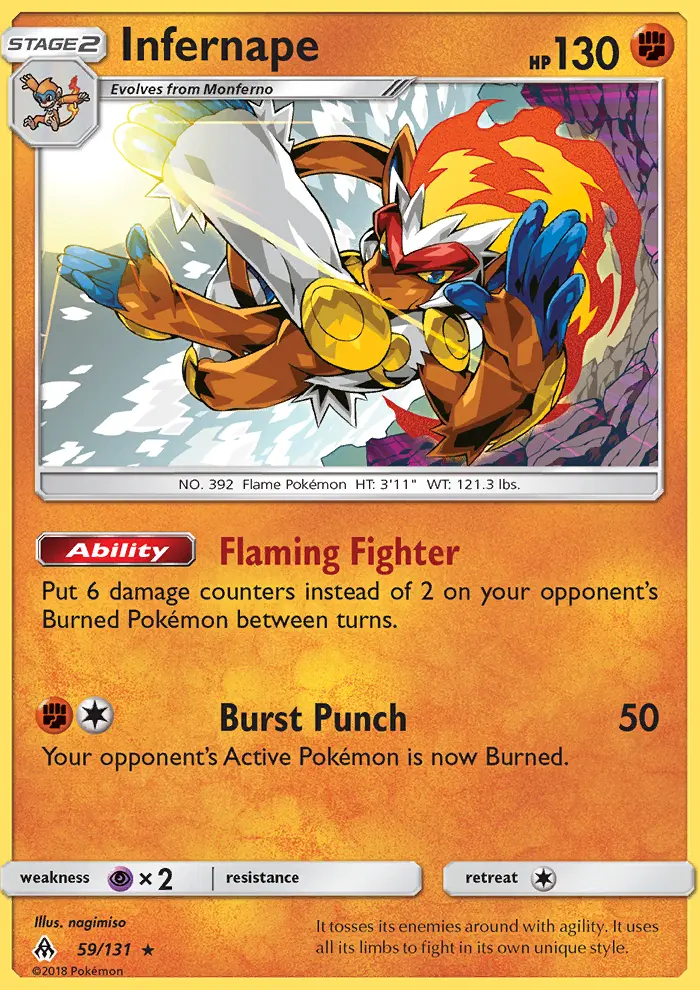 Infernape Rare Pokemon card #59 from Forbidden Light