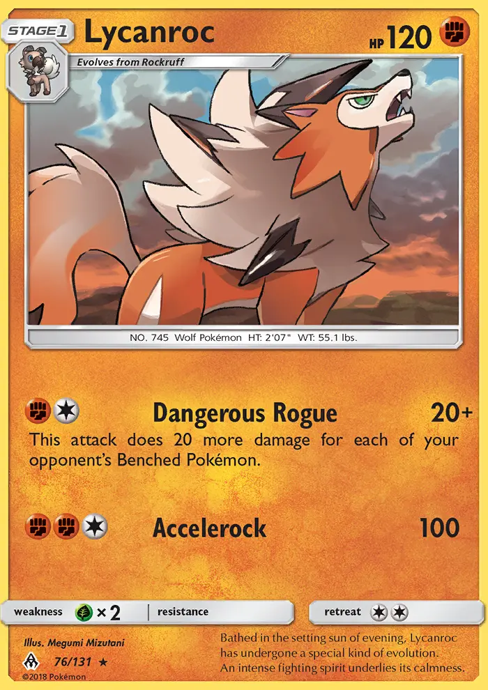 Lycanroc Rare Pokemon card #76 from Forbidden Light