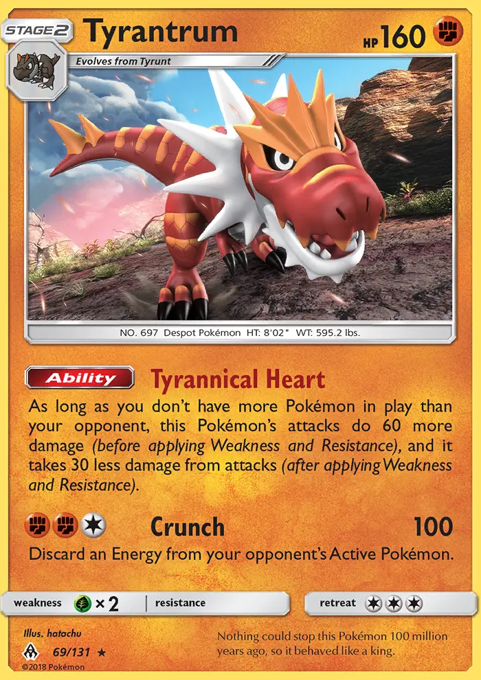 Tyrantrum Rare Pokemon card #69 from Forbidden Light