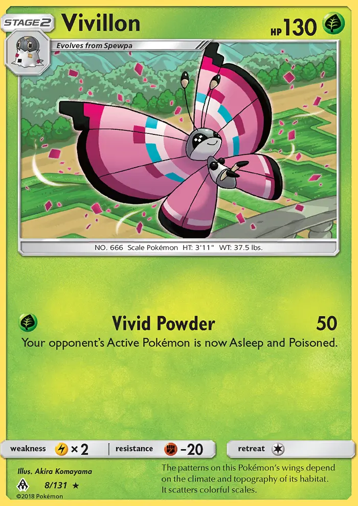 Vivillon Rare Pokemon card #8 from Forbidden Light