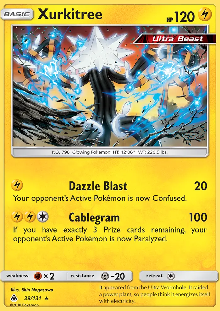 Xurkitree Rare Pokemon card #39 from Forbidden Light