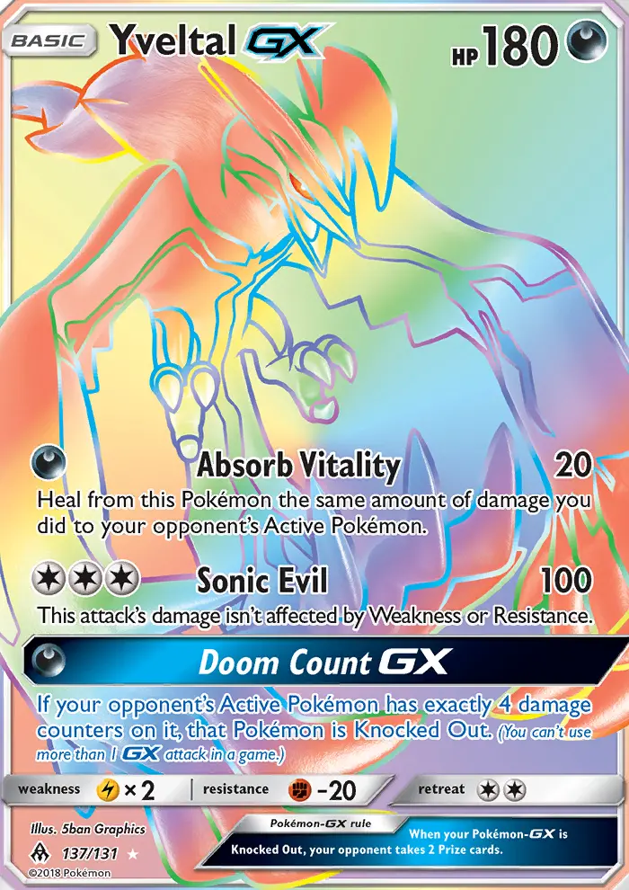 Yveltal GX Secret Rare Pokemon card #137 from Forbidden Light