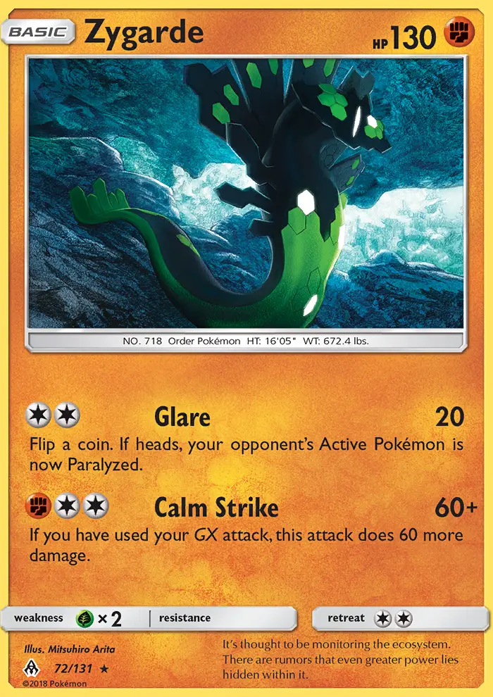 Zygarde Rare Pokemon card #72 from Forbidden Light