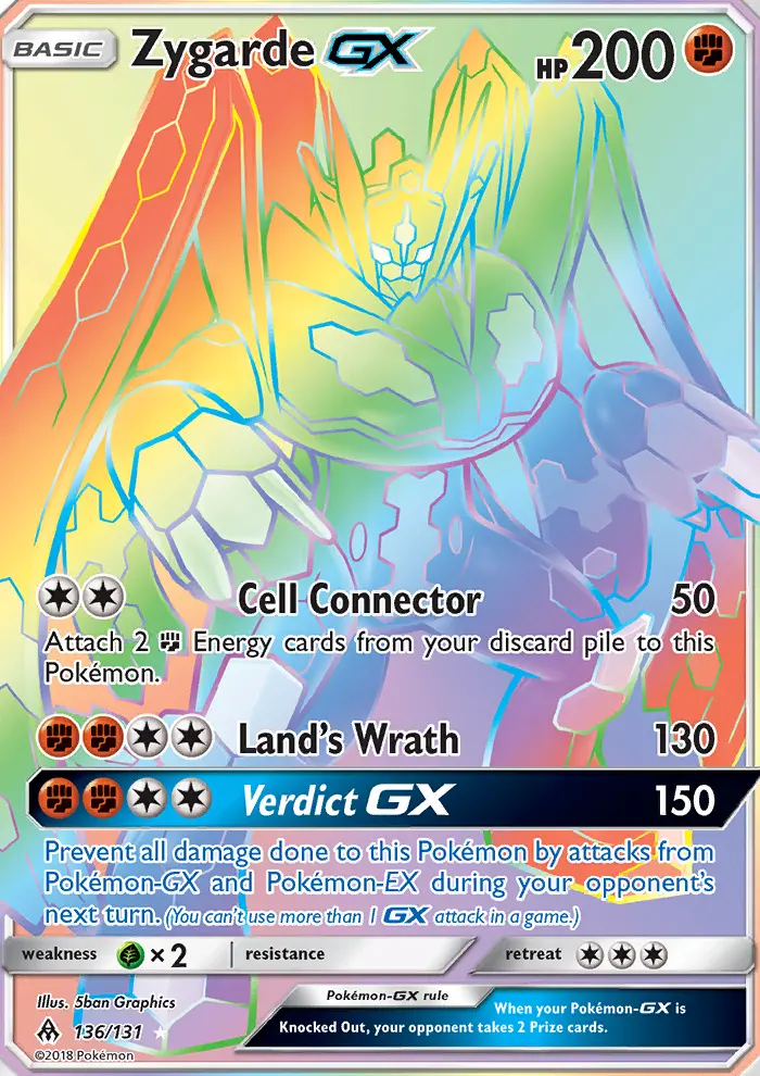 Zygarde GX Secret Rare Pokemon card #136 from Forbidden Light