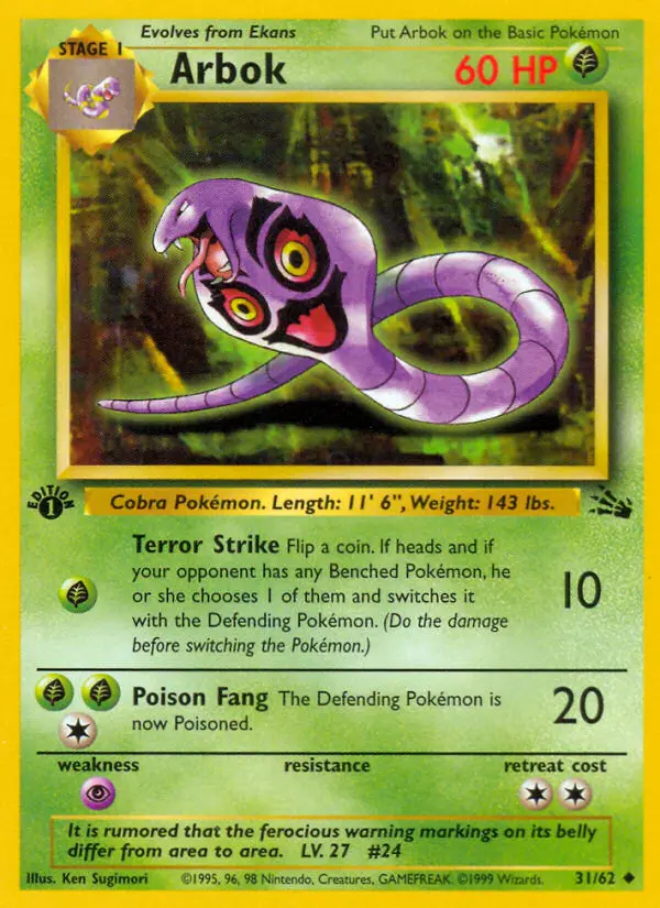 Arbok Uncommon Pokemon card #31 from Fossil